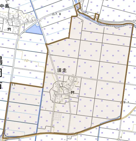 須走とその周辺の地図。町の範囲を重ねている