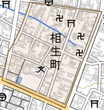 相生町とその周辺の地図。町の範囲を重ねている