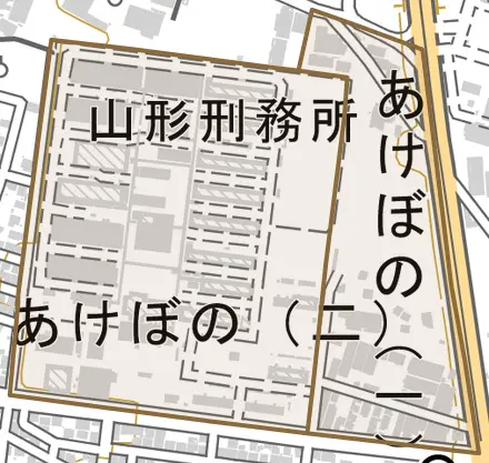 あけぼのとその周辺の地図。町の範囲を重ねている