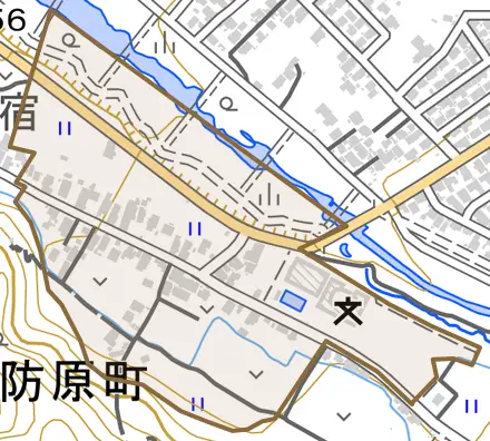 防原町とその周辺の地図。町の範囲を重ねている