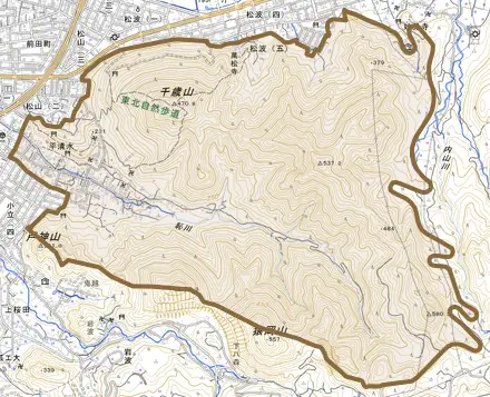 大字平清水とその周辺の地図。町の範囲を重ねている
