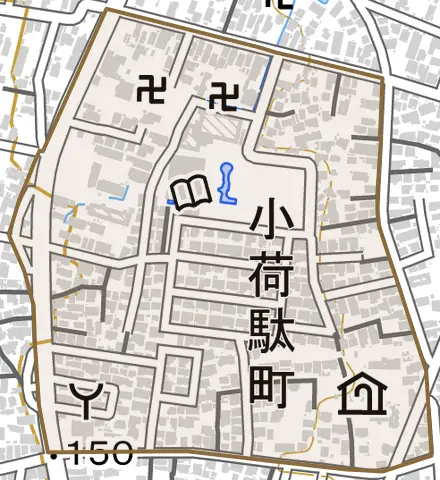 小荷駄町とその周辺の地図。町の範囲を重ねている