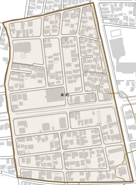 寿町とその周辺の地図。町の範囲を重ねている