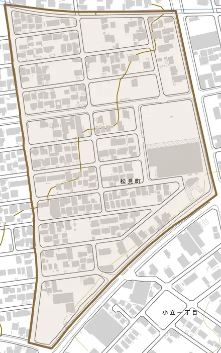 松見町とその周辺の地図。町の範囲を重ねている