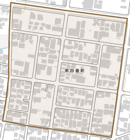 南四番町とその周辺の地図。町の範囲を重ねている
