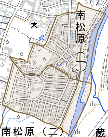南松原とその周辺の地図。町の範囲を重ねている