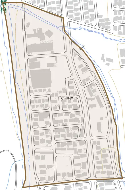 桜田南とその周辺の地図。町の範囲を重ねている