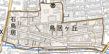 鳥居ケ丘とその周辺の地図。町の範囲を重ねている