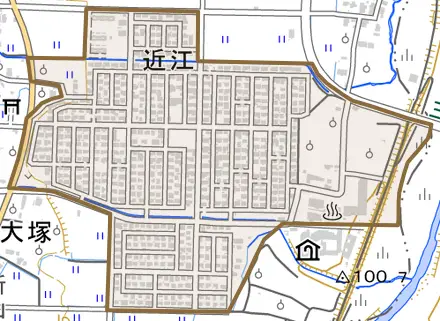近江とその周辺の地図。町の範囲を重ねている