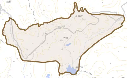 大字大蕨とその周辺の地図。町の範囲を重ねている