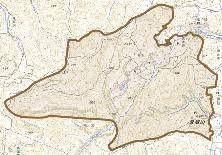 大字杉下とその周辺の地図。町の範囲を重ねている