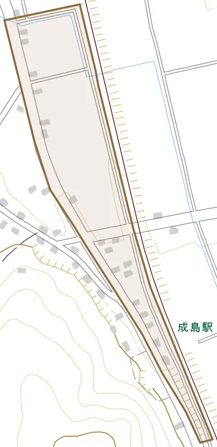 広幡町京塚とその周辺の地図。町の範囲を重ねている