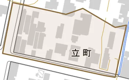 立町とその周辺の地図。町の範囲を重ねている
