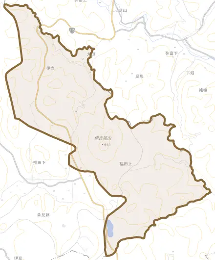 大字福田上とその周辺の地図。町の範囲を重ねている