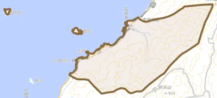 大字宇田とその周辺の地図。町の範囲を重ねている