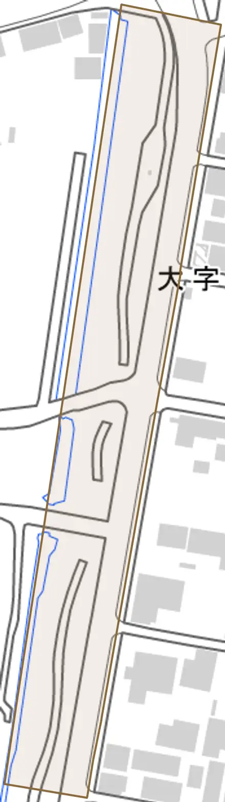 大字北片河町とその周辺の地図。町の範囲を重ねている