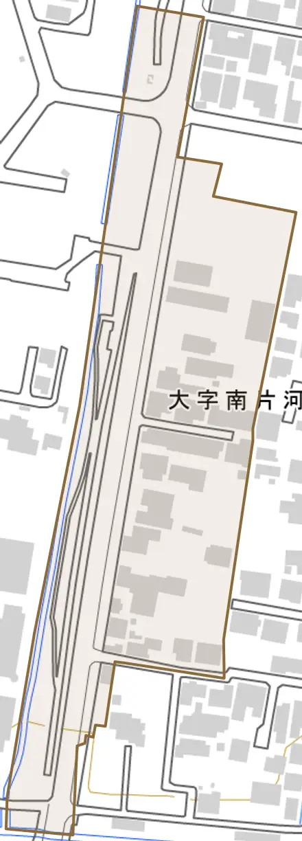 大字南片河町とその周辺の地図。町の範囲を重ねている