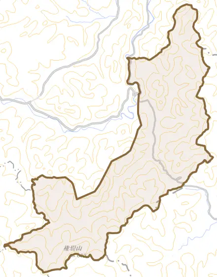 大字鈴野川とその周辺の地図。町の範囲を重ねている