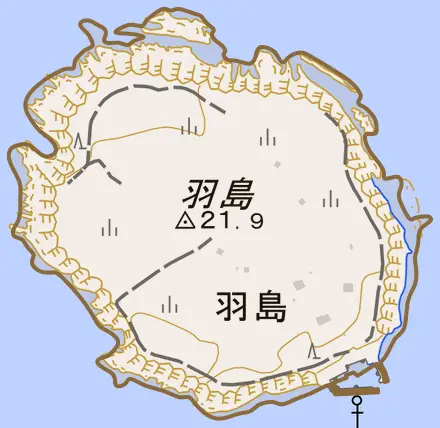 羽島とその周辺の地図。町の範囲を重ねている
