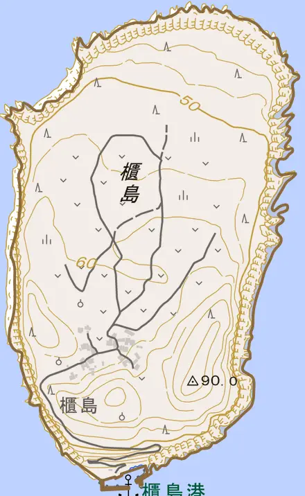 櫃島とその周辺の地図。町の範囲を重ねている