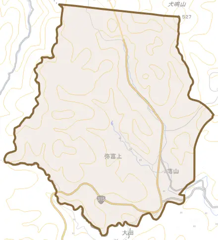 大字弥富上とその周辺の地図。町の範囲を重ねている