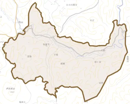 大字弥富下とその周辺の地図。町の範囲を重ねている