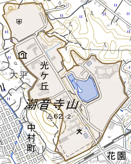 光ケ丘とその周辺の地図。町の範囲を重ねている