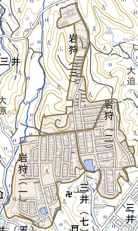 岩狩とその周辺の地図。町の範囲を重ねている
