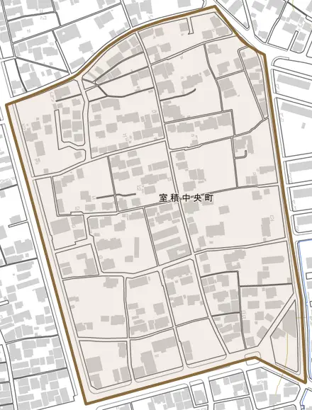 室積中央町とその周辺の地図。町の範囲を重ねている