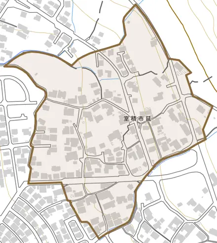 室積市延とその周辺の地図。町の範囲を重ねている
