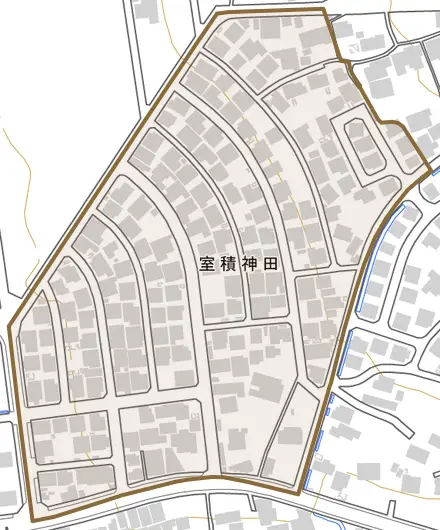 室積神田とその周辺の地図。町の範囲を重ねている