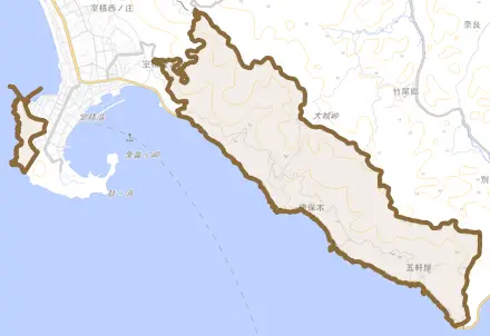 大字室積村とその周辺の地図。町の範囲を重ねている