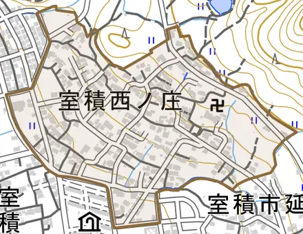 室積西ノ庄とその周辺の地図。町の範囲を重ねている