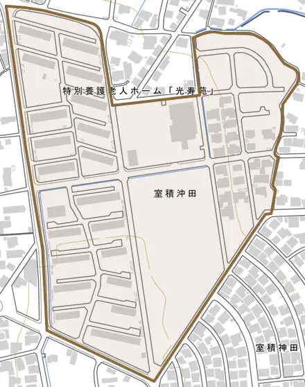 室積沖田とその周辺の地図。町の範囲を重ねている