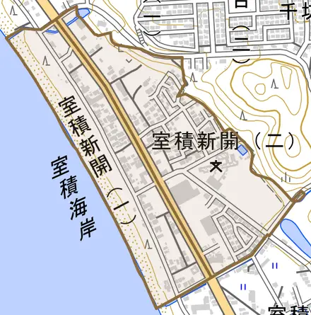 室積新開とその周辺の地図。町の範囲を重ねている
