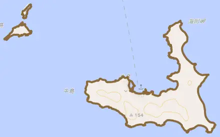 大字牛島とその周辺の地図。町の範囲を重ねている