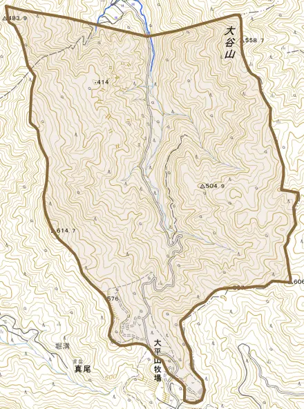 大字久兼とその周辺の地図。町の範囲を重ねている