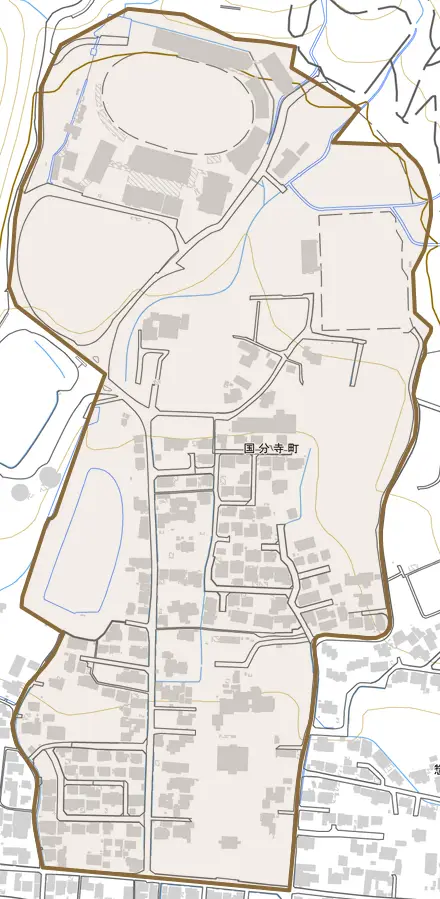 国分寺町とその周辺の地図。町の範囲を重ねている