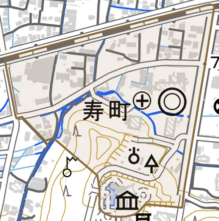 寿町とその周辺の地図。町の範囲を重ねている