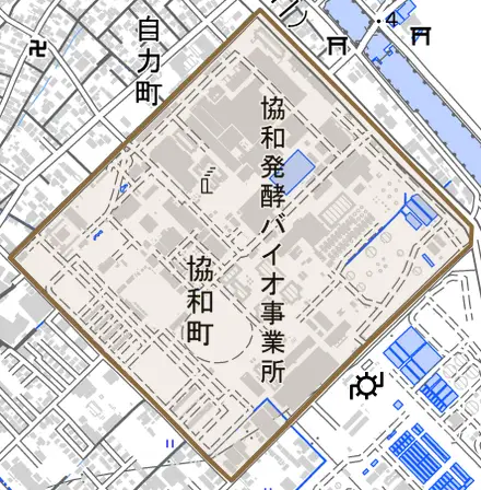 協和町とその周辺の地図。町の範囲を重ねている
