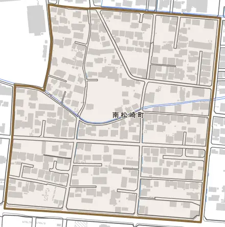南松崎町とその周辺の地図。町の範囲を重ねている