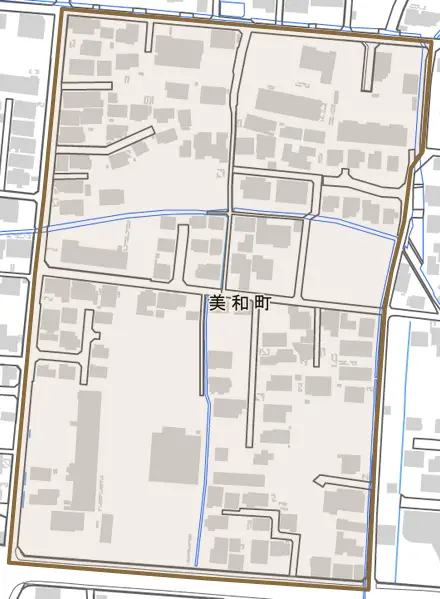 美和町とその周辺の地図。町の範囲を重ねている