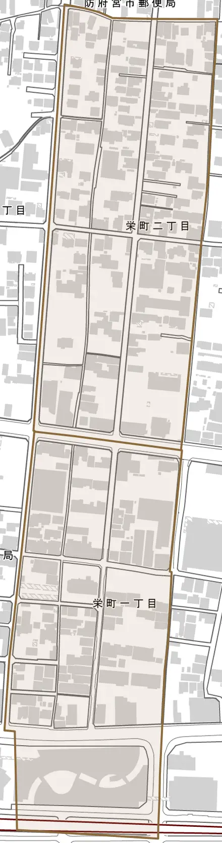 栄町とその周辺の地図。町の範囲を重ねている