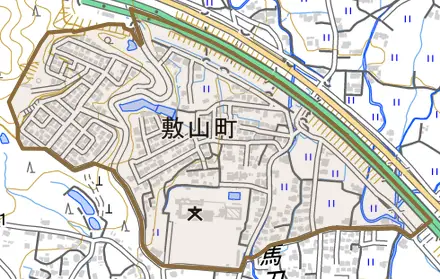 敷山町とその周辺の地図。町の範囲を重ねている