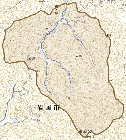 相ノ谷とその周辺の地図。町の範囲を重ねている