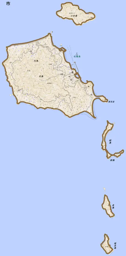 柱島とその周辺の地図。町の範囲を重ねている