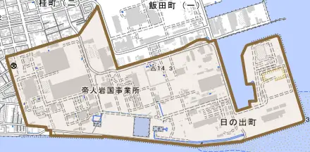 日の出町とその周辺の地図。町の範囲を重ねている