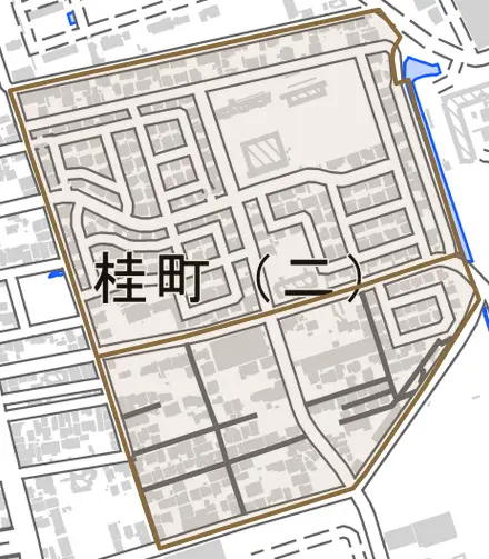 桂町とその周辺の地図。町の範囲を重ねている