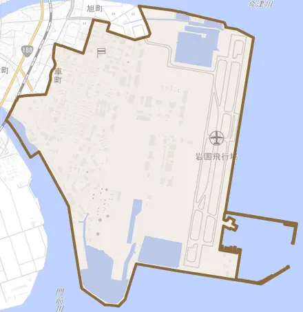 三角町とその周辺の地図。町の範囲を重ねている