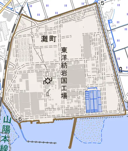灘町とその周辺の地図。町の範囲を重ねている
